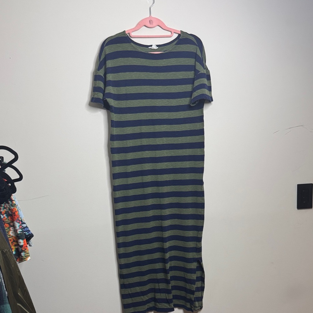 Caslon Green and Blue Striped Midi Dress